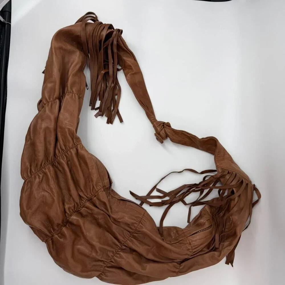 Vintage La Royalle Paris Brown Very soft genuine Leather Fringe Hobo Shoulder